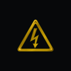 Arrow Bolt Signal Of Electrical Shock Risk In Triangular Shape gold plated metalic icon or logo vector
