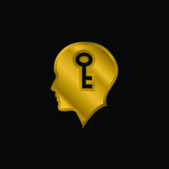 Bald Head With A Key Inside gold plated metalic icon or logo vector