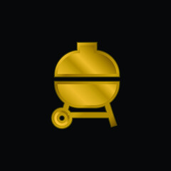 Barbecue gold plated metalic icon or logo vector