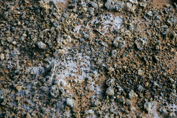 A pile of soil that has been eroded into a large rut when it rains.