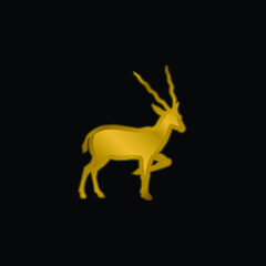 Antelope Silhouette From Side View gold plated metalic icon or logo vector