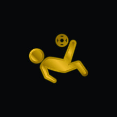 Bicycle Kick gold plated metalic icon or logo vector