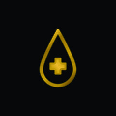 Blood Drop gold plated metalic icon or logo vector