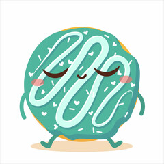 Cute cartoon happy donut with face. Flat vector illustration isolated on white background. Can be used for coffee shop posters, menu, print or postcard. Funny food character. Sweet summer desserts.