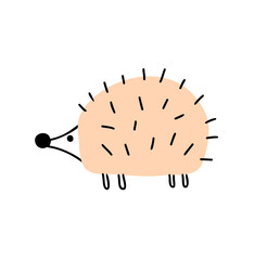 Vector illustration of doodle hedgehog. Isolated on white. Cute cartoon character for clothes, bed linen, postcards, icon, sticker for textile scandinavian design