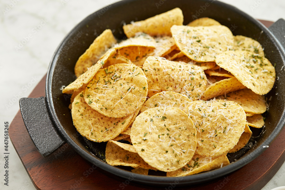 Sticker Nachos close-up on a plate 