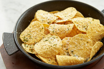 Nachos close-up on a plate 