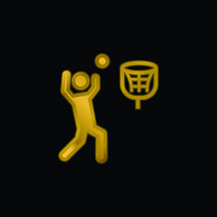 Basketball Player gold plated metalic icon or logo vector
