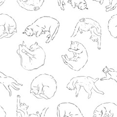 funny cat sleep position line drawing, pattern