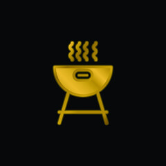 Barbecue gold plated metalic icon or logo vector
