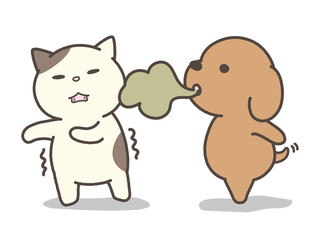 臭い息の犬と臭がる猫