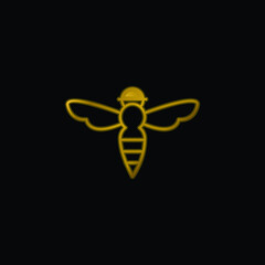 Bee With Sting Outline gold plated metalic icon or logo vector