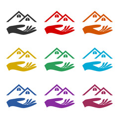 Hand holding home color icon set