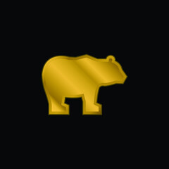 Bear gold plated metalic icon or logo vector