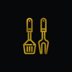 Bbq Equipment gold plated metalic icon or logo vector