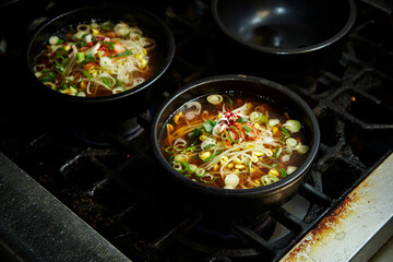 Boiling soup in a pot