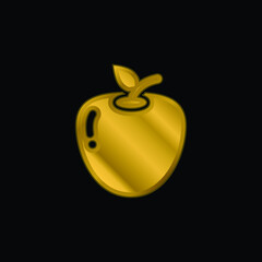 Apple gold plated metalic icon or logo vector