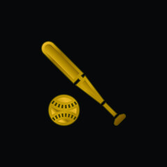 Baseball gold plated metalic icon or logo vector