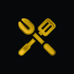 Barbecue gold plated metalic icon or logo vector