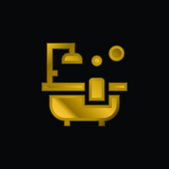 Bathtub gold plated metalic icon or logo vector