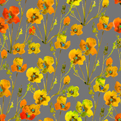 seamless floral pattern with yellow flowers on gray background