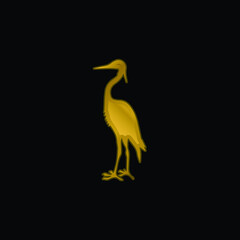 Bird Crane Shape gold plated metalic icon or logo vector