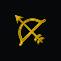 Bow And Arrow gold plated metalic icon or logo vector