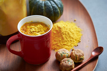 Healthy drinks, desserts and sweet pumpkin