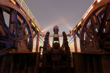 Top of a steel headframe in a mining region