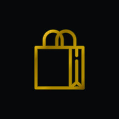 Big Bag With Handles gold plated metalic icon or logo vector