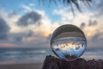 Unconventional and beautiful natural views of the sea in a magic crystal ball. Nature video High...