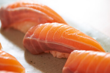 Salmon sushi on a plate 