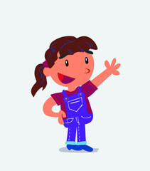 cartoon character of little girl on jeans explaining something while pointing.