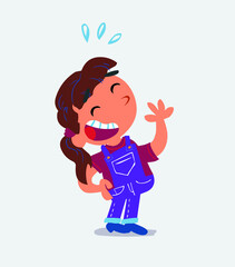 cartoon character of little girl on jeans laughing happily.