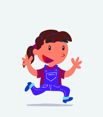 cartoon character of little girl on jeans running happily.