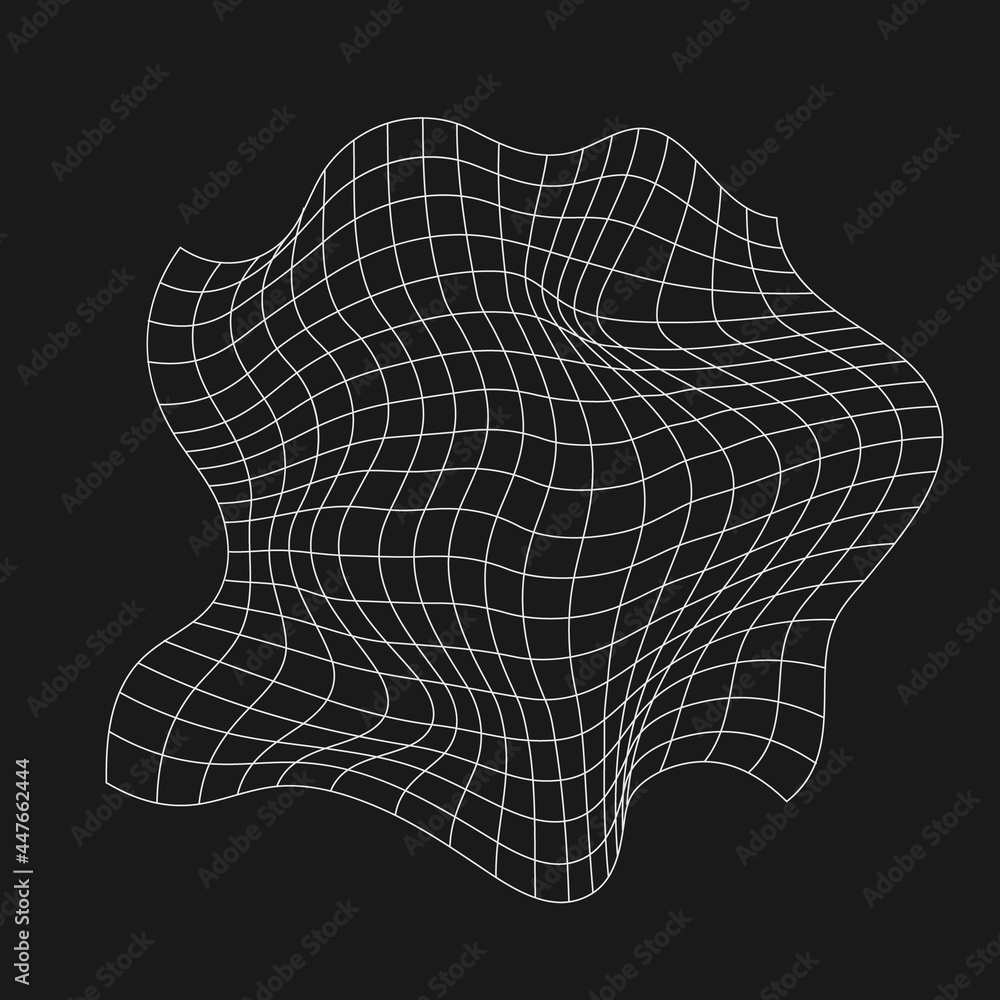 Poster retrofuturistic rumpled grid. digital cyber retro design element. liquid distorted grid in cyberpunk