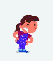 cartoon character of little girl on jeans suspecting something wrong.