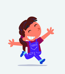 cartoon of little girl on jeans running euphoric.