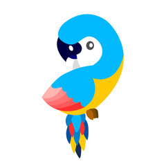 Ara parrot isolated. Tropical exotic bird. Blue, yellow, pink and red. Cute and funny. Cartoon flat style. Brazil nature and ecology. Kids and children. Post card, poster, print, stationery, textile