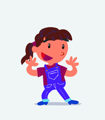 Pleasantly surprised cartoon character of little girl on jeans.