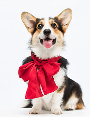 festive dog in a red bow