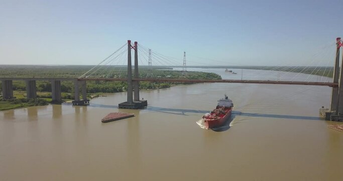 Long Arm Zarate Bridge, located in South America, Argentina, divides the province of Buenos Aires and Entre Rios.