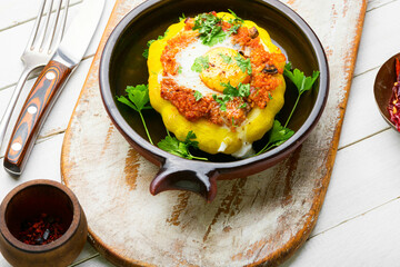 Baked stuffed squash or patisson