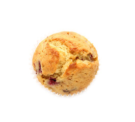 Tasty raspberry muffin on white background