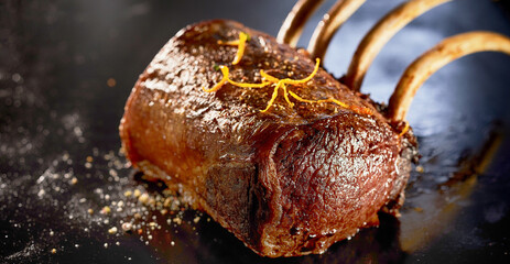 Venison rack on hot cooking surface