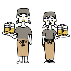 ビールを運ぶ居酒屋店員