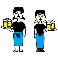 ビールを運ぶ居酒屋店員