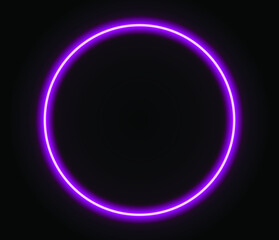 Bright neon ring light. Pink neon circle vector illustration on dark wall. Glowing circle.