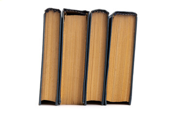 Old hardback books background. Top view. education background. Back to school. Copy space for text.