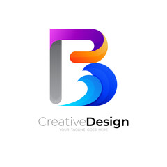 B logo and wave design combination , 3d logo, Colorful icon template